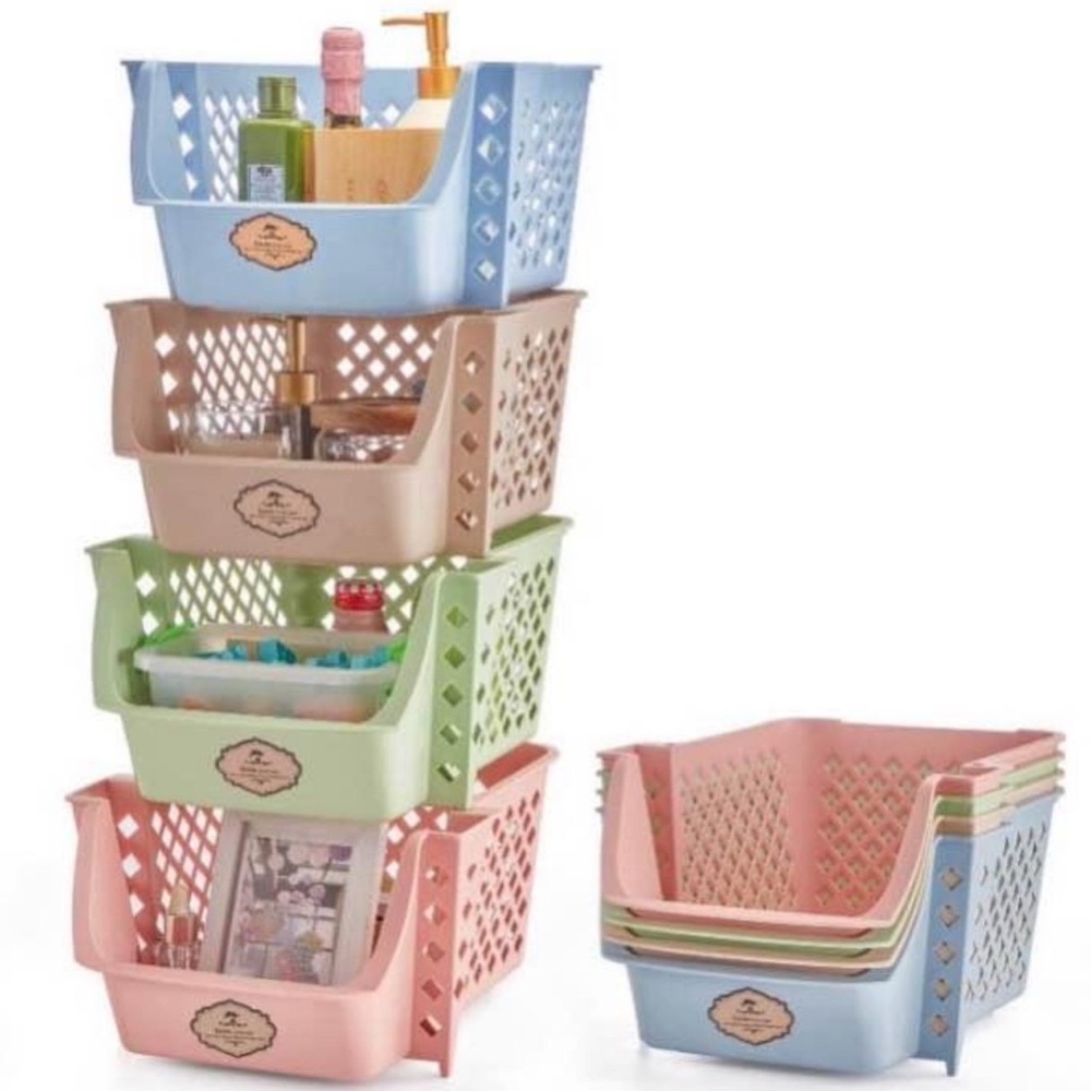 New Set of (4) Pastel Stackable Storage Bins